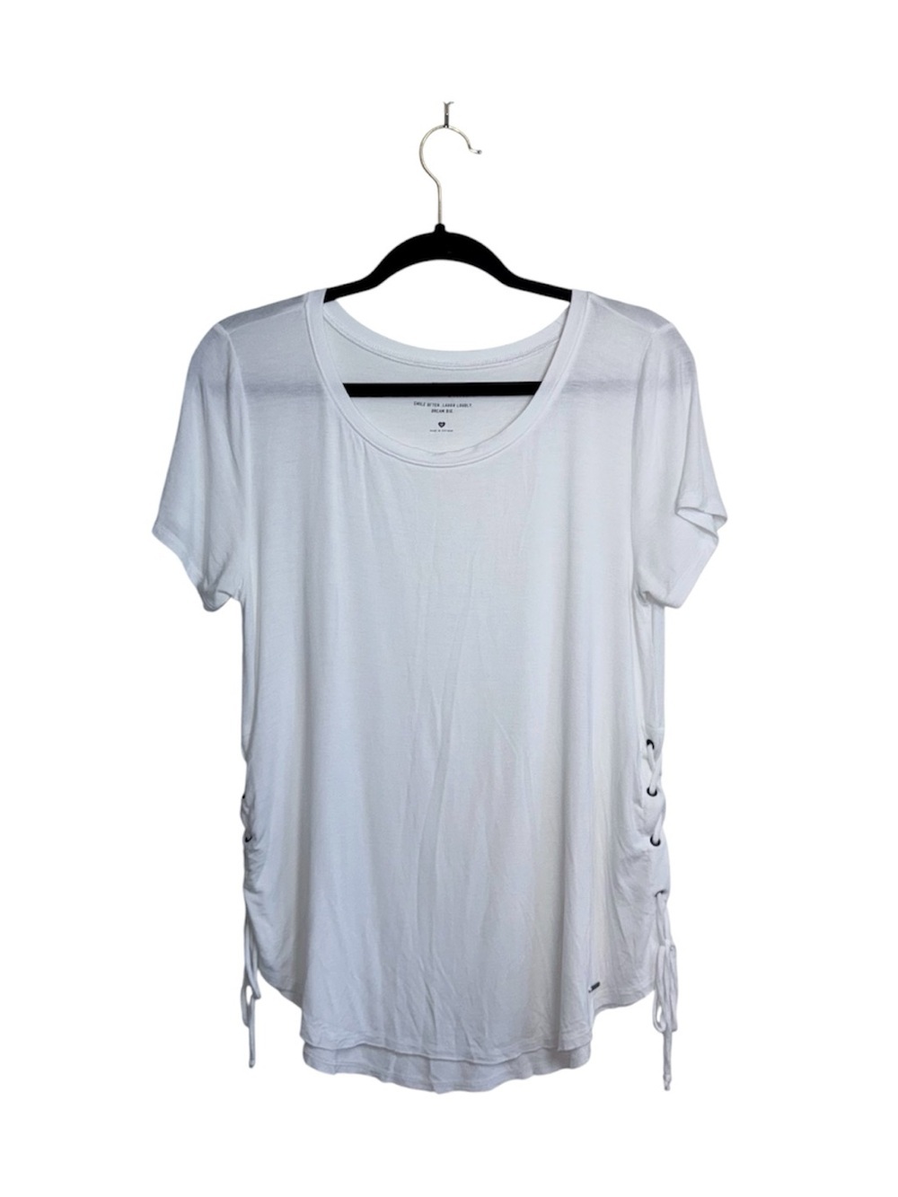 Hollister Must Have Lace Up Sides Tee Solid White Short Sleeve Medium Women’s